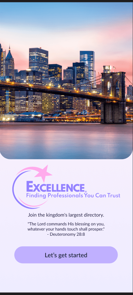 Excellence Directory onboarding screen